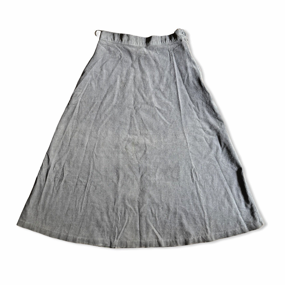 Vintage Gray Corduroy A-Line Midi Skirt Womens Size 11 High Waist 90s